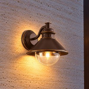 Eglo albacete applique da esterno 26,5cm ip44 classica conica marrone e rame