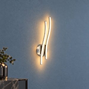 Eglo valmora applique led 10,4w 3000k 45cm per camera da letto moderna cromata