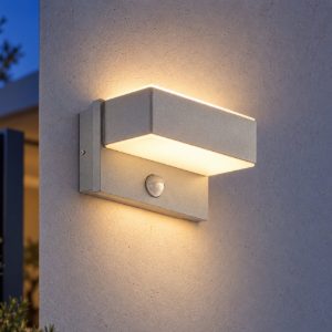 Eglo azzinano applique da esterno led 11,2w 3000k 18,5cm ip44 moderna argento con sensore