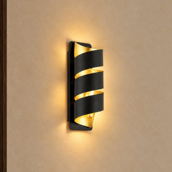 Eglo elizondo applique 27cm per corridoio moderna a spirale nera e oro