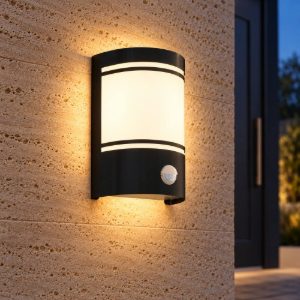 Eglo cerno applique da esterno 14cm ip44 moderna rettangolare nera con sensore di movimento