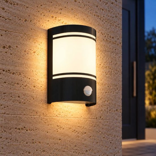 Eglo cerno applique da esterno 14cm ip44 moderna rettangolare nera con sensore di movimento