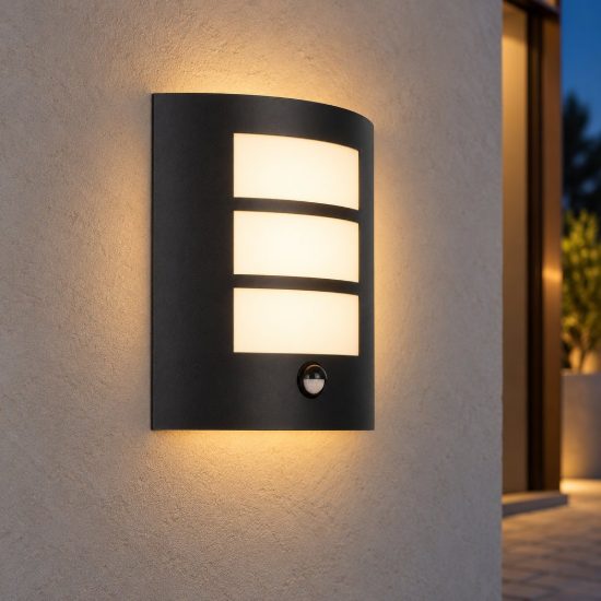 Eglo city applique da esterno 23,5cm ip44 moderna rettangolare a tre fasce nera con sensore di movimento