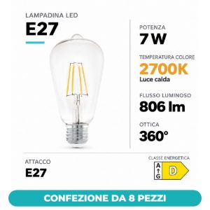 Eglo lampadina led e27 7w 2700k a oliva trasparente a filamento confezione da 8 pezzi