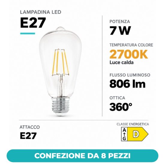 Eglo lampadina led e27 7w 2700k a oliva trasparente a filamento confezione da 8 pezzi