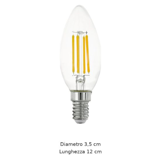 Eglo lampadina led e14 4w 2700k a candela trasparente h12cm a filamento equivalente 40w confezione da 8 pezzi