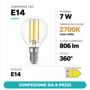 Eglo lampadina led e14 7w 2700k a sfera trasparente a filamento confezione da 8 pezzi