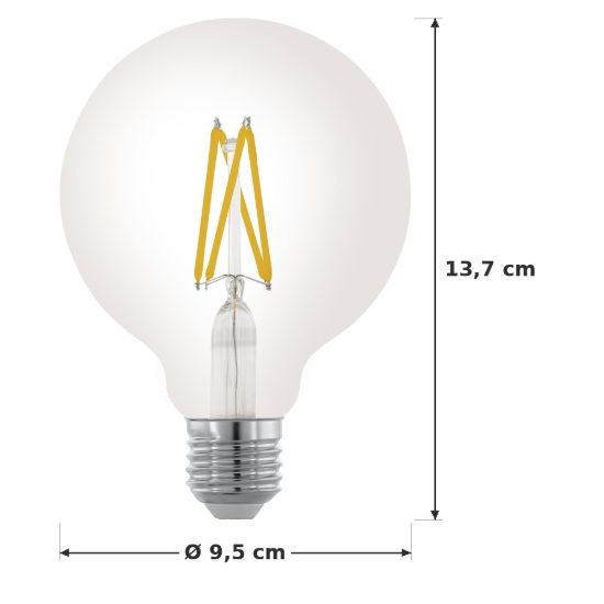 Eglo lampadina led e27 7,5w 2700k a globo trasparente 9,5cm a filamento dimmerabile confezione da 4 pezzi