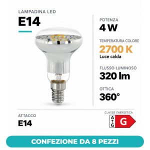 Eglo lampadina led e14 4w 2700k a riflettore trasparente a filamento dimmerabile confezione da 8 pezzi