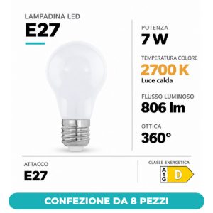 Eglo lampadina led e27 7w 2700k a globo opalina 4,5cm confezione da 8 pezzi