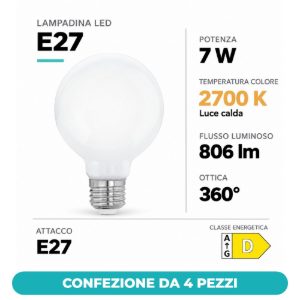 Eglo lampadina led e27 7w 2700k a globo opalina 8cm confezione da 4 pezzi