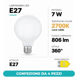 Eglo lampadina led e27 7w 2700k a globo opalina 9,5cm confezione da 4 pezzi