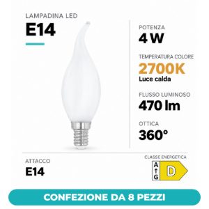 Eglo lampadina led e14 4w 2700k a candela opalina h12cm confezione da 8 pezzi