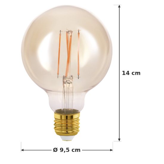 Eglo lampadina led e27 4w 2200k a globo ambrata 9,5cm a filamento confezione da 4 pezzi