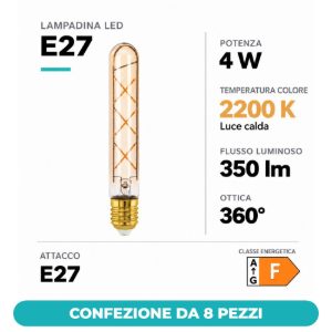 Eglo lampadina led e27 4w 2200k tubolare ambrata 3cm a filamento confezione da 8 pezzi