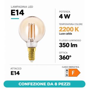 Eglo lampadina led e14 4w 2200k a globo ambrata a filamento confezione da 8 pezzi