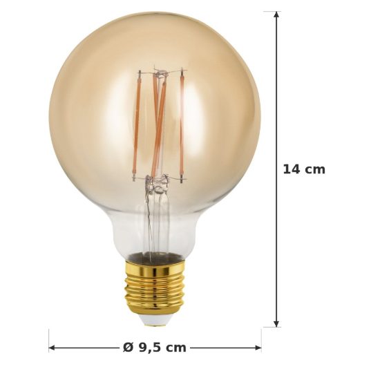 Eglo lampadina led e27 4w 1700k a globo ambrata 9,5cm a filamento dimmerabile confezione da 4 pezzi