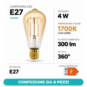 Eglo lampadina led e27 4w 1700k a oliva ambrata 6,4cm a filamento dimmerabile confezione da 8 pezzi