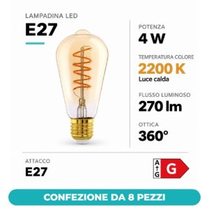 Eglo lampadina led e27 4w 2200k a oliva ambrata 6,4cm con filamento a spirale confezione da 8 pezzi