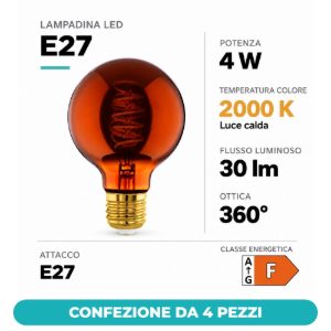Eglo lampadina led e27 4w 2000k a globo color rame 8cm con filamento a spirale dimmerabile confezione da 4 pezzi