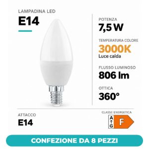Eglo lampadina led e14 7,5w 3000k a candela opalina dimmerabile confezione da 8 pezzi