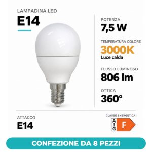 Eglo lampadina led e14 7,5w 3000k a sfera opalina dimmerabile confezione da 8 pezzi
