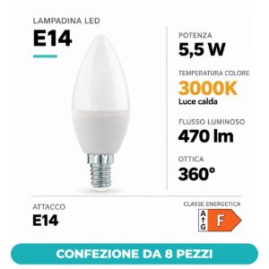 Eglo lampadina led e14 5,5w 3000k a candela opalina dimmerabile confezione da 8 pezzi