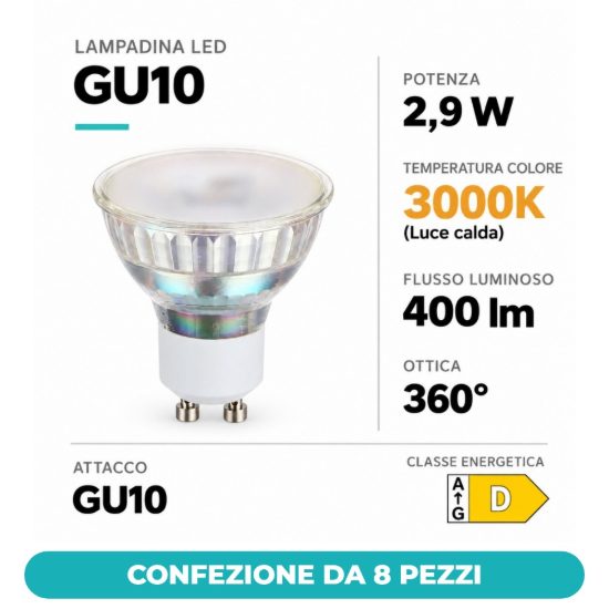 Eglo lampadina led gu10 2,9w 3000k a riflettore satinata confezione da 8 pezzi
