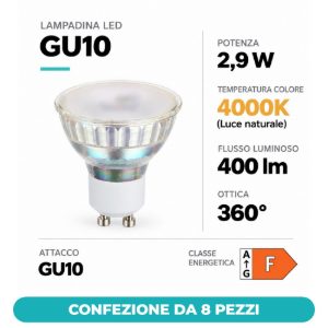Eglo lampadina led gu10 2,9w 4000k a riflettore satinata confezione da 8 pezzi