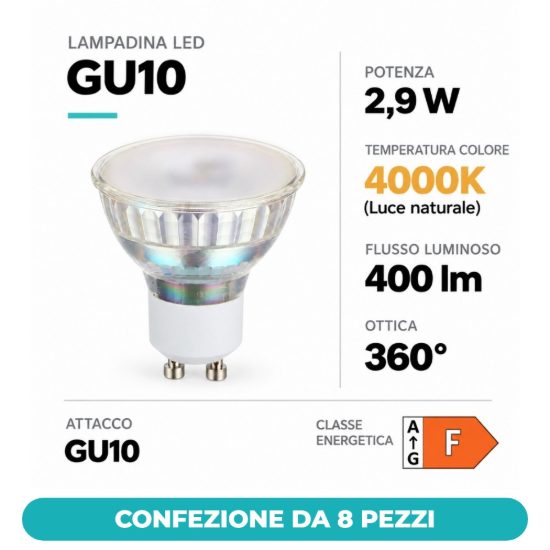 Eglo lampadina led gu10 2,9w 4000k a riflettore satinata confezione da 8 pezzi