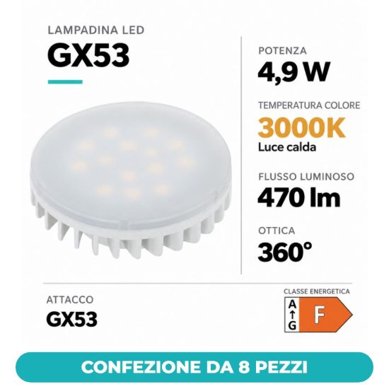 Eglo lampadina led gx53 4,9w 3000k satinata confezione da 8 pezzi