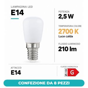 Eglo lampadina led e14 2,5w 2700k a oliva opalina confezione da 8 pezzi