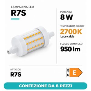 Eglo lampadina led r7s 8w 2700k 7,8cm trasparente dimmerabile confezione da 8 pezzi