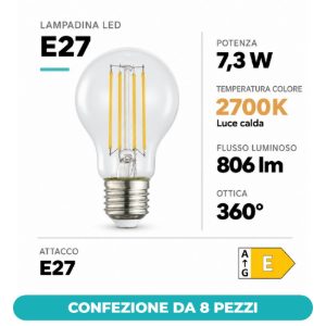 Eglo lampadina led e27 7,3w 2700k a goccia trasparente step dimming confezione da 8 pezzi