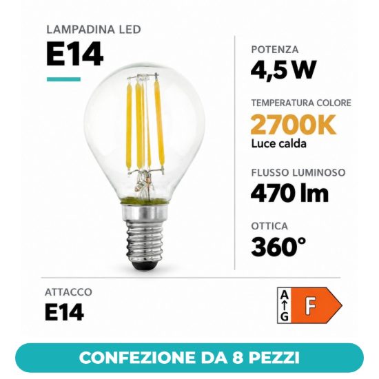 Eglo lampadina led e14 4,5w 2700k a sfera trasparente step dimming confezione da 8 pezzi