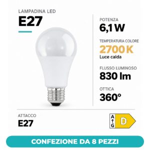 Eglo lampadina led e27 6,1w 2700k a goccia opalina da esterno con sensore di movimento confezione da 8 pezzi