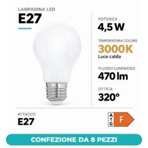 Eglo lampadina led e27 4,5w 3000k a goccia opalina da esterno confezione da 8 pezzi