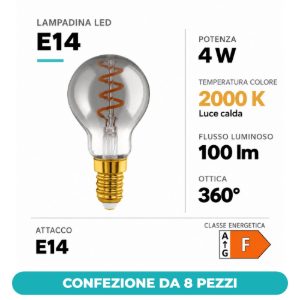 Eglo lampadina led e14 4w 2000k a sfera nera trasparente con filamento a spirale dimmerabile confezione da 8 pezzi