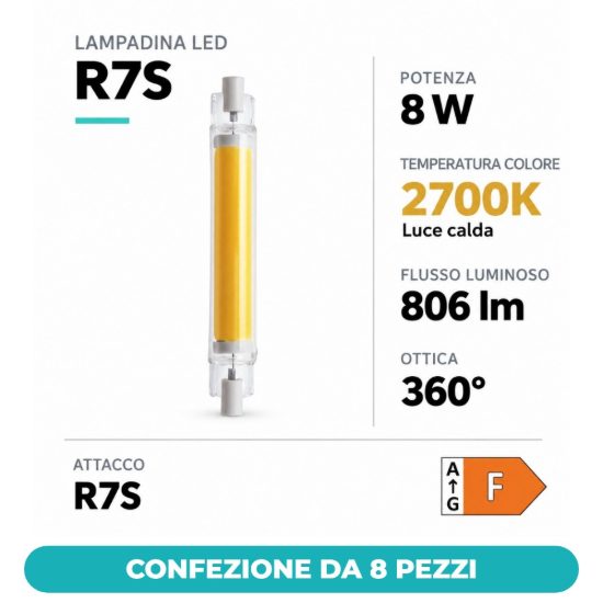 Eglo lampadina led r7s 8w 2700k 11,8cm trasparente dimmerabile confezione da 8 pezzi