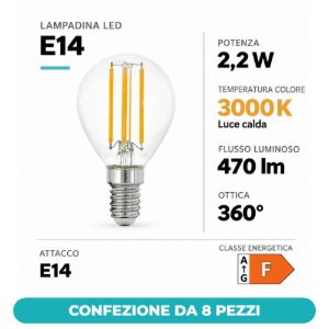 Eglo lampadina led e14 2,2w 3000k a sfera trasparente confezione da 8 pezzi