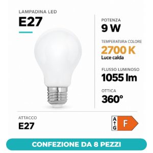 Eglo lampadina led e27 9w 2700k a goccia opalina dimmerabile confezione da 8 pezzi
