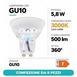 Eglo lampadina led gu10 5,8w 3000k a riflettore satinata dimmerabile confezione da 8 pezzi