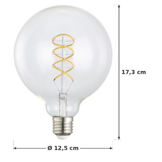 Eglo lampadina led e27 7,3w 2700k a globo trasparente 12,5cm con filamento a spirale confezione da 4 pezzi