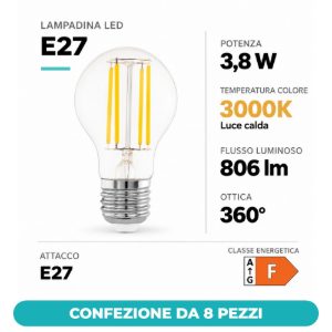 Eglo lampadina led e27 3,8w 3000k a goccia trasparente confezione da 8 pezzi