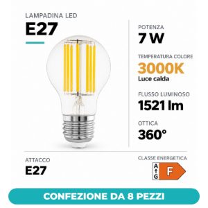 Eglo lampadina led e27 7w 3000k a goccia trasparente confezione da 8 pezzi