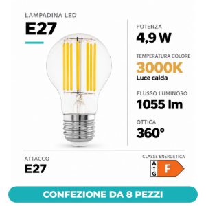 Eglo lampadina led e27 4,9w 3000k a goccia trasparente confezione da 8 pezzi
