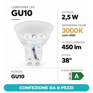 Eglo lampadina led gu10 2,5w 3000k a riflettore trasparente confezione da 8 pezzi
