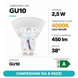 Eglo lampadina led gu10 2,5w 4000k a riflettore trasparente confezione da 8 pezzi