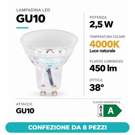 Eglo lampadina led gu10 2,5w 4000k a riflettore trasparente confezione da 8 pezzi