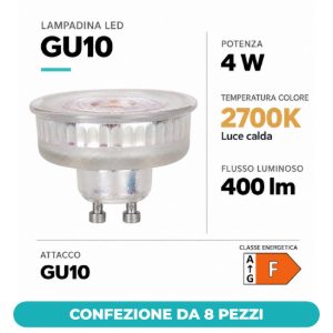 Eglo lampadina led gu10 4w 2700k a riflettore trasparente confezione da 8 pezzi